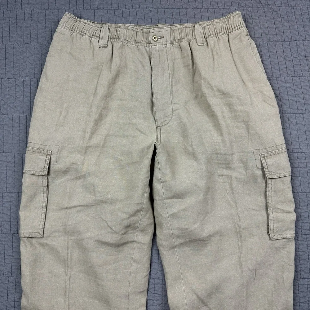Caribbean Linen Pants Men's 38x30 (36x29) Tan Cargo Pocket Beach Summer‎ Preppy
